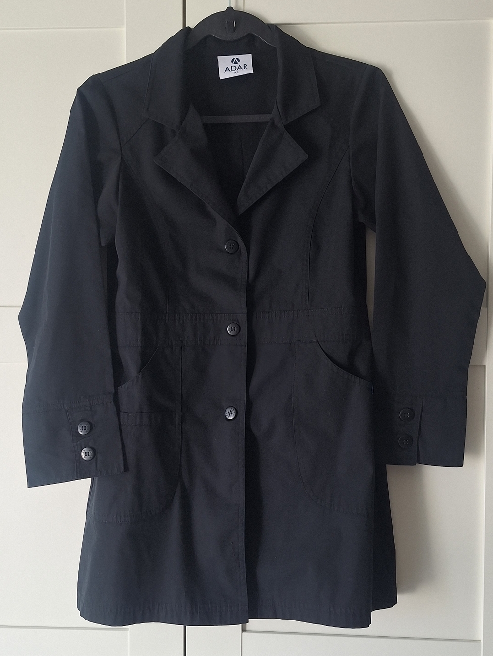 Trendy Ada Black Classic Notch-Collar Lab Coat For Beautician / Esthetician.